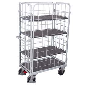 Etagenwagen VARIOfit mit 4 Hochwänden, Gesamthöhe 1780 mm, 4 Etagen 850x500 mm, Tragfähigkeit 400 kg, Farbe Lichtgrau RAL7035 /Platte Grau