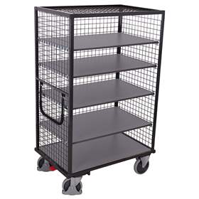Schrankwagen VARIOfit mit 5 Etagen, Gitterwände, 1045 x 685 mm, Tragfähigkeit 500 kg, Farbe Anthrazit RAL7016 /Platte Grau
