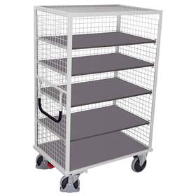Schrankwagen VARIOfit mit 5 Etagen, Gitterwände, 1045 x 685 mm, Tragfähigkeit 500 kg, Farbe Lichtgrau RAL7035 /Platte Grau