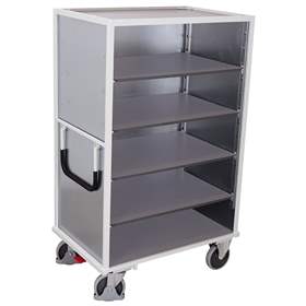 Schrankwagen VARIOfit mit 5 Etagen, Stahlblechwände verzinkt, 1245 x 785 mm, Tragfähigkeit 500 kg, Farbe Lichtgrau RAL7035 /Platte Grau