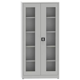 Dulap metalic de atelier cu ferestre transparente - department steel furniture, HxLxl: 1950x950x400 mm, 4 polițe, culoare gri RAL7035