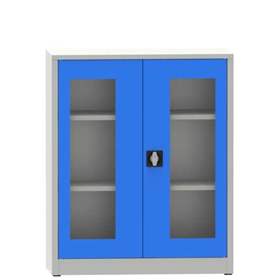 Dulap metalic de atelier cu ferestre transparente - department steel furniture, HxLxl: 1150x950x400 mm, 2 polițe, culoare gri RAL7035/albastru RAL5012