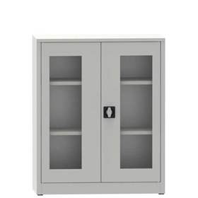 Dulap metalic de atelier cu ferestre transparente - department steel furniture, HxLxl: 1150x950x400 mm, 2 polițe, culoare gri RAL7035