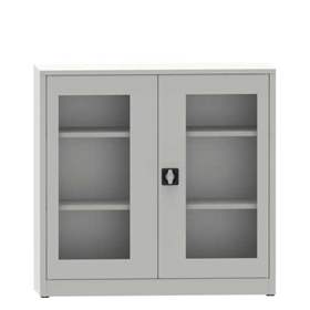 Dulap metalic de atelier cu ferestre transparente - department steel furniture, HxLxl: 1150x1200x400 mm, 2 polițe, culoare gri RAL7035