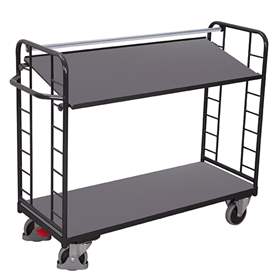 Etážový vozík VARIOfit se šikmými policemi, 2 police, 1650 x 650 mm, nosnost 400 kg, barva antracit RAL7016 /deska šedá
