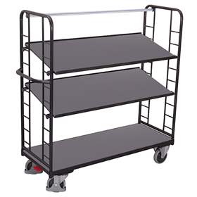 Etagenwagen VARIOfit mit Schrägboden, 3 Etagen, 1355 x 550 mm, Tragfähigkeit 250 kg, Farbe Anthrazit RAL7016 /Platte Grau