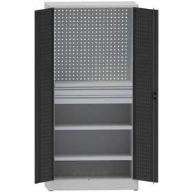 Werkstattschrank mit Lochplatten, 2 Fachböden, 2 Schubladen, HxBxT: 1950x950x500 mm, Lichtgrau RAL7035 /Anthracit RAL7016