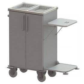 Carucior curatenie hotel profesional cu suporturi pentru saci de gunoi, 1260x1280x550 mm, din oțel, culoarea gri, cu uși