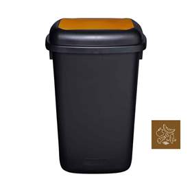 QUATRO - coș colector gunoi din plastic 90 l, recipient negru, capacul maro