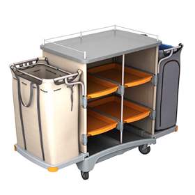 Carucior de servire și serviciu cu suporturi sac de 2x120 l pentru rufe și gunoi, 1685x640x1160 mm