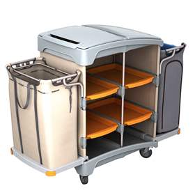 Carucior de servire și serviciu XL cu suporturi sac de 2x120 l pentru rufe și gunoi, 1685x640x1160 mm