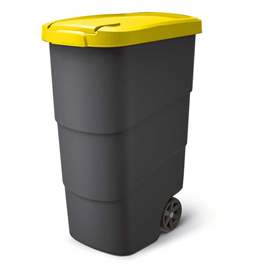 Wertstoffbehälter WHEELER aus Kunststoff, Volumen 90 l, Anthrazit/Deckel gelb