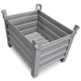 Ohradová paleta kovová, profesionální, 800x600 mm, 1000 kg, 4 plné bočnice, na nohách, šedá RAL7005