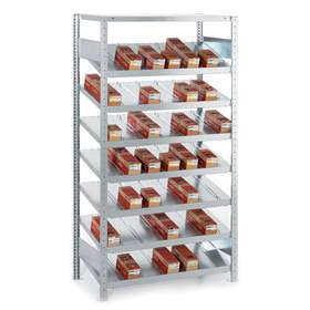 Schrägbodenregal CLIP, einseitig, HxBxT: 2000 x 1056 x 536 mm, 8 Etagen mit Tragfähigkeit 120 kg, Grundregal