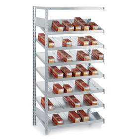 Schrägbodenregal CLIP, einseitig, HxBxT: 2000 x 1056 x 536 mm, 8 Etagen mit Tragfähigkeit 200 kg, Anbauregal