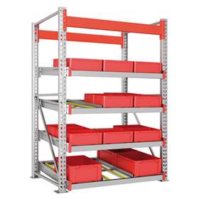 Schrägbodenregal Multiline MEDIUM,4 Etagen mit Rollenleisten BxT: 1400x1250 mm, Grundregal