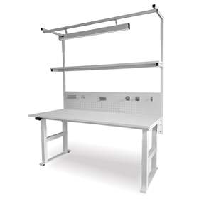 Arbeitstisch ERGOMASTER, elektrische Höhenverstellung, mit Ablageboden und LED, 1800x800 mm