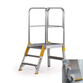 Scară cu platformă staționare FORTE și trepte pe o parte, înălțime 620 mm, 3 fuscele/trepte, cu roți