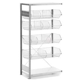 Regal CLIP, 4 Drahtkörbe-Etagen mit Tragfähigkeit 35 kg, HxBxT: 2000x1000x500 mm, Anbauregal