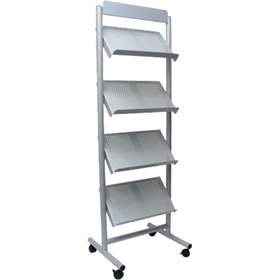 Mobile Prospektregale mit 4 Fächern, Silber beschichtet, BxH: 640 x 1750 mm