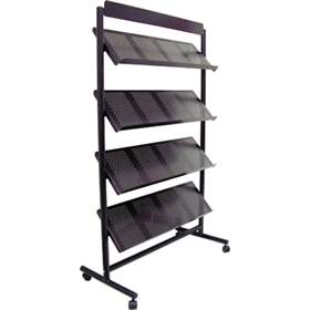 Mobile Prospektregale mit 4 Fächern, Schwarz beschichtet, BxH: 1060 x 1750 mm