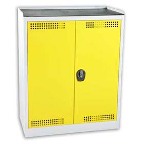Skříň na chemikálie, v x š x h: 1150 x 950 x 500 mm, 2 vanové police, barva: korpus šedý RAL7035/ dveře žluté RAL1023