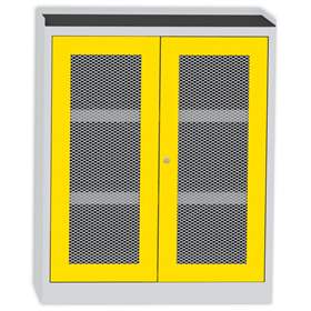 Chemikalienschrank mit Gittertüren, H x B x T: 1150 x 950 x 500 mm, 2 Wannen-Fachböden, Farbe: Gehäuse Lichtgrau RAL7035/ Türen Gelb RAL1023