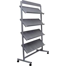Mobile Prospektregale mit 4 Fächern, Silber beschichtet, BxH: 1060 x 1750 mm