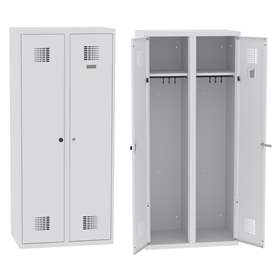 Garderobenschrank mit Doppel-Flügeltüren, Breite 800 mm, zwei Kleiderfächer, Türfarbe Grau RAL7035, Drehriegelverschluss