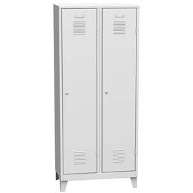 Svařovaná šatní skříň 2 x 400 mm, barva dveří šedá RAL7035, standardní větrací žaluzie, na nohách