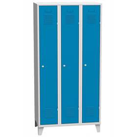 Dulap metalic pentru vestiar, sudat, 3 x 300 mm, uși albastre RAL5012, cu picioare
