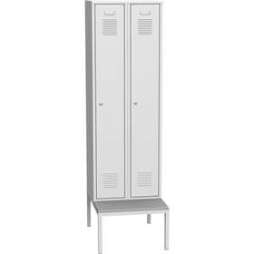 Dulap metalic pentru vestiar, sudat, 2 x 300 mm, uși gri RAL7035, cu soclu tip bancă