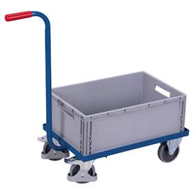 Griffroller, Ladefläche offen mit Kunststoffkiste 600x400 mm, Tragfähigkeit 250 kg