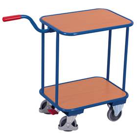 Cărucior șasiu cu mâner pentru transport navete, lăzi cu 2 polițe din lemn, 600 x 500 mm, cap. port. 200 kg