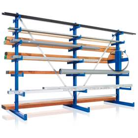 Kragarmregal ATLAS mit nach oben verjüngender Kragarmlänge, doppelseitig, L: 2700 mm, 3 Ständer, 7 Ebene