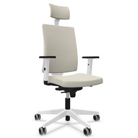 Moderner Bürostuhl NAVIGO mit Kopfstütze, Stoffbezug ERA, Farbe beige, Rahmenkonstruktion weiß