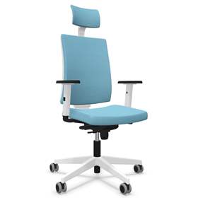 Moderner Bürostuhl NAVIGO mit Kopfstütze, Stoffbezug ERA, Farbe Lichtblau, Rahmenkonstruktion weiß