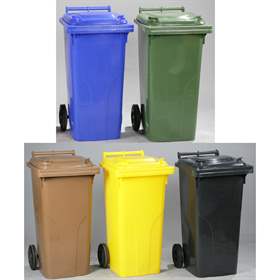 Großmülltonnen-Set aus Kunststoff, Volumen 5 x 120 l, fahrbar, farbig, VE 5 Stück