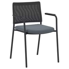 Besucherstühle INTRATA, Netz-Rückenlehne, Sitzbezug lichtgrau, Stahlkonstruktion Schwarz lackiert