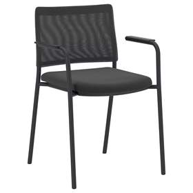 Besucherstühle INTRATA, Netz-Rückenlehne, Sitzbezug dunkelgrau, Stahlkonstruktion Schwarz lackiert