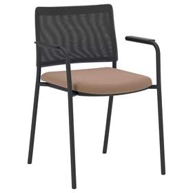 Besucherstühle INTRATA, Netz-Rückenlehne, Sitzbezug beige, Stahlkonstruktion Schwarz lackiert