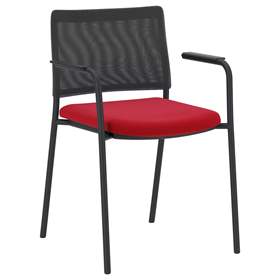 Besucherstühle INTRATA, Netz-Rückenlehne, Sitzbezug rot, Stahlkonstruktion Schwarz lackiert