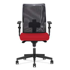Bürodrehstuhl INTRATA, Netz-Rückenlehne, Sitzbezug rot, Rahmenkonstruktion schwarz
