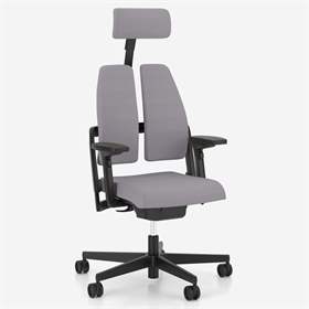 Ergonomischer Bürostuhl XILIUM DUO-BACK mit Kopfstütze und 4D Armlehnen, ergonomisch, Stoffbezug ERA, Farbe Lichtgrau, Konstruktion schwarz