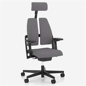 Ergonomischer Bürostuhl XILIUM DUO-BACK mit Kopfstütze und 4D Armlehnen, ergonomisch, Stoffbezug ERA, Farbe Dunkelgrau, Konstruktion schwarz