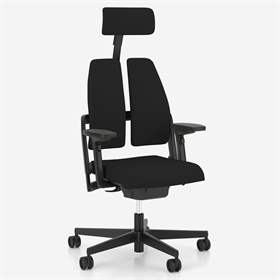 Ergonomischer Bürostuhl XILIUM DUO-BACK mit Kopfstütze und 4D Armlehnen, ergonomisch, Stoffbezug ERA, Farbe Schwarz, Konstruktion schwarz