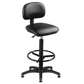 Scaun de lucru atelier productie ergonomic rotativ pentru industrie SENIOR cu suport picioare, înlocuitor de piele - neagră