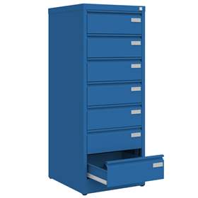 CD und DVD-Metallschrank, 7 Schubladen, HxBxT:1285x505x565 mm, Farbe blau RAL5010