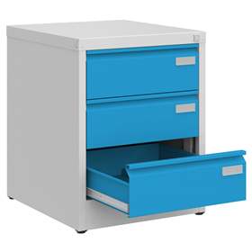 CD und DVD-Metallschrank, 3 Schubladen, HxBxT:630x505x565 mm, Farbe grau RAL7035 / blau RAL5012