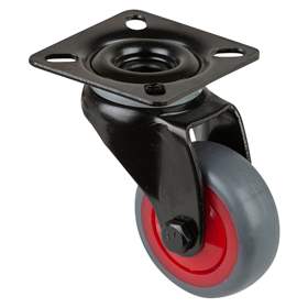 Přístrojové kolečko, otočné, běhoun šedý, vidlice černá, pr. 50 mm, s plotýnkou, nosnost 50 kg